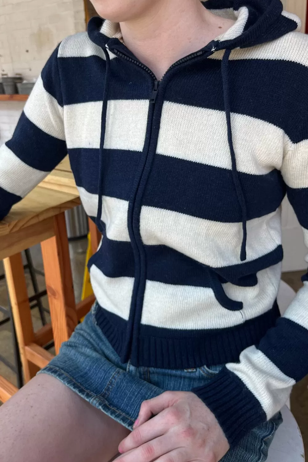 Brandy Melville Alana Wool Striped Zip Up Sweater