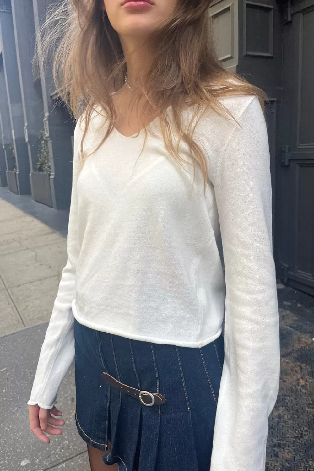 Brandy Melville Andi V-Neck Cotton Sweater