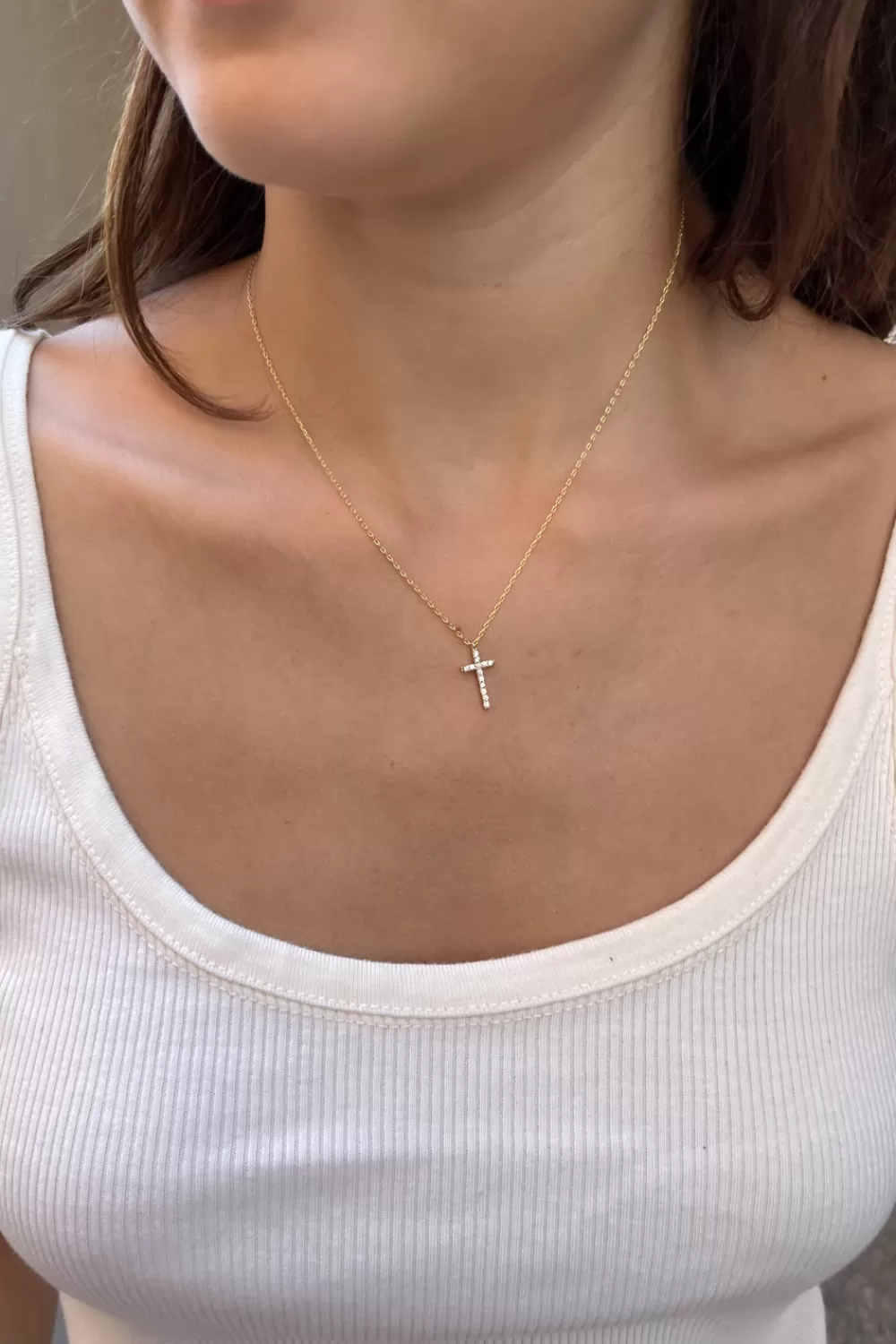 Brandy Melville Copper Faux Rhinestone Cross Necklace