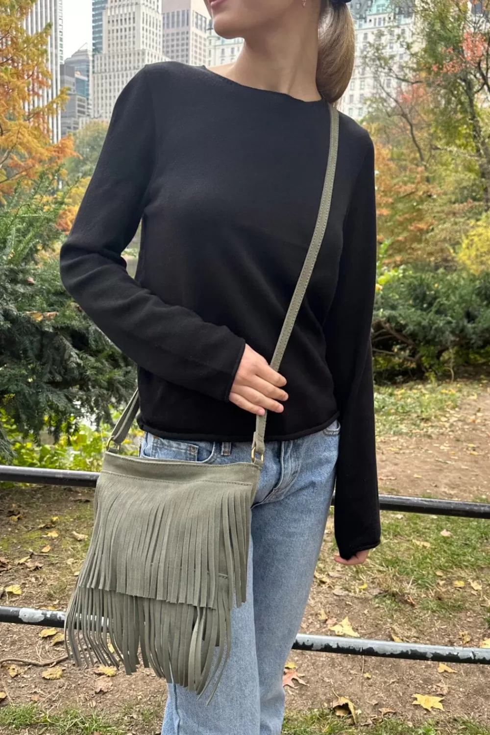 Brandy Melville Fringe Suede Crossbody Bag