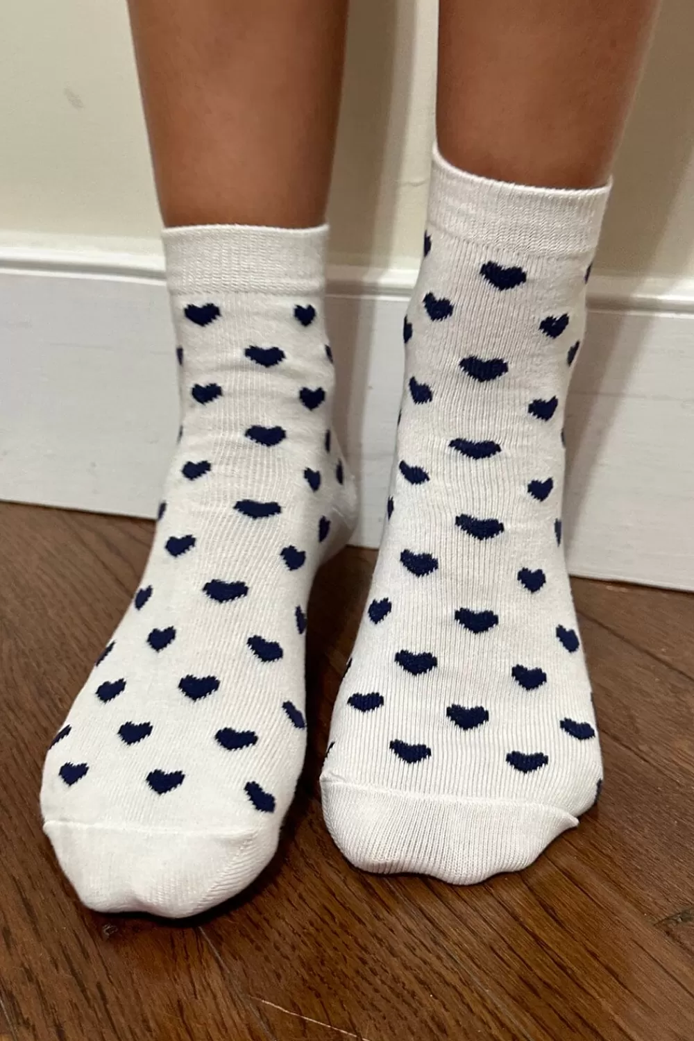 Brandy Melville White And Navy Heart Socks